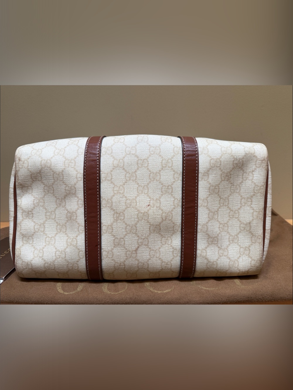 Gucci Beige & Brown Monogram Canvas Duffel - Picture 4 of 6